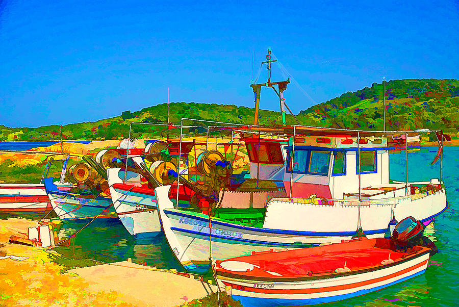 Greek Digital Art - Colourful Boats by Roy Pedersen