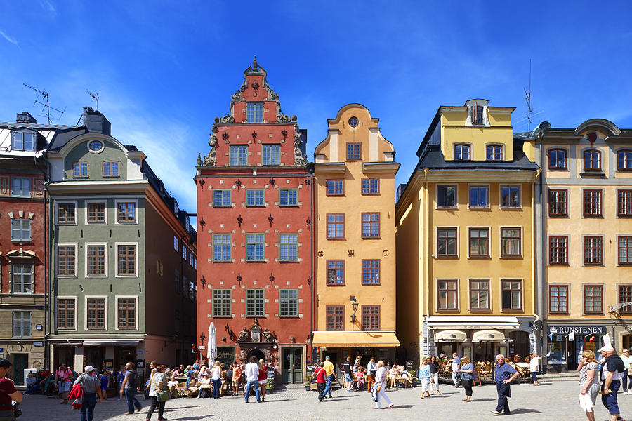 Colourful buildings Stortorget, Stockholm, Sweden Photograph by Laurie Noble