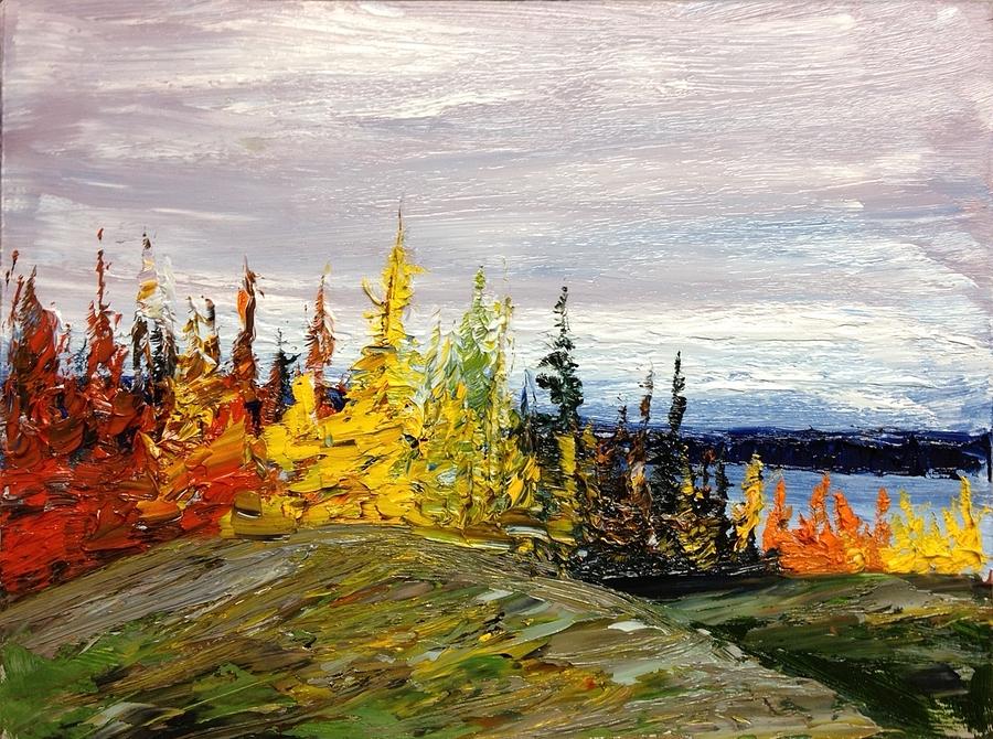Colourful Fall Tree Line Painting by Desmond Raymond