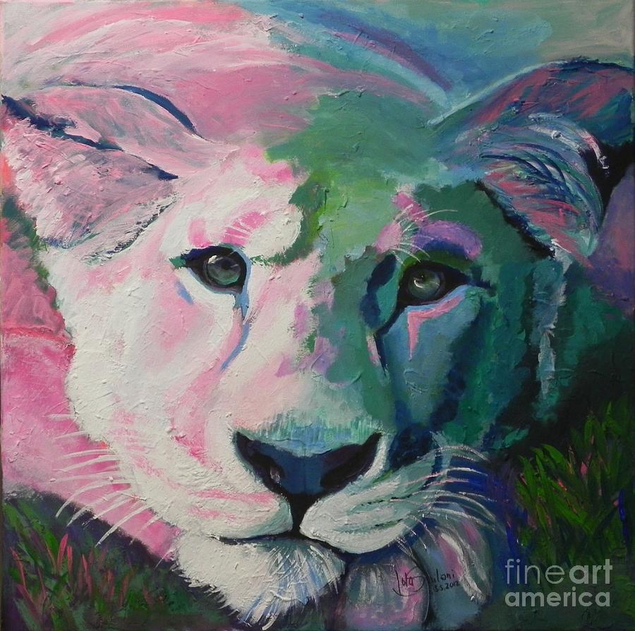 Colourful Lion Painting by Jolanta Shiloni