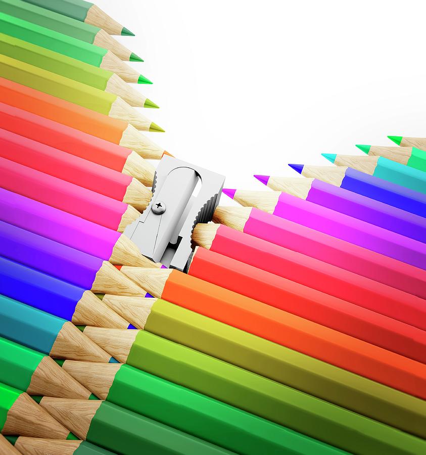 Colouring Pencils And Sharpener Photograph by Andrzej Wojcicki