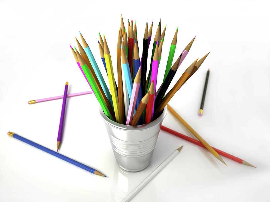 Pot Photograph - Colouring Pencils In A Pot by Leonello Calvetti