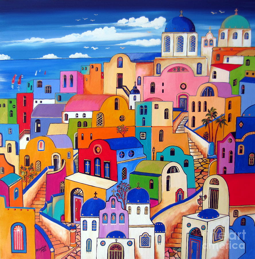 Colours in Santorini Painting by Roberto Gagliardi