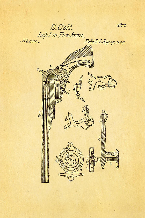 Vintage Photograph - Colt Pistol Patent Art 2 1839 by Ian Monk