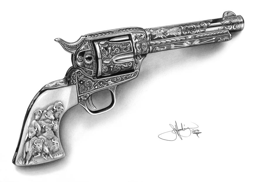 Portrait Drawing - Colt Revolver drawing by John Harding