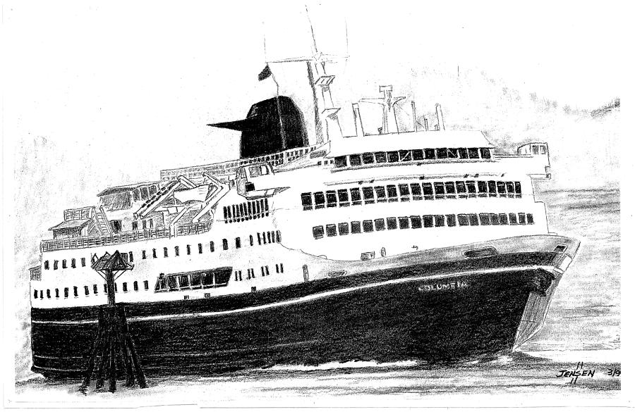 Columbia Alaska Ferry Drawing by John Jensen