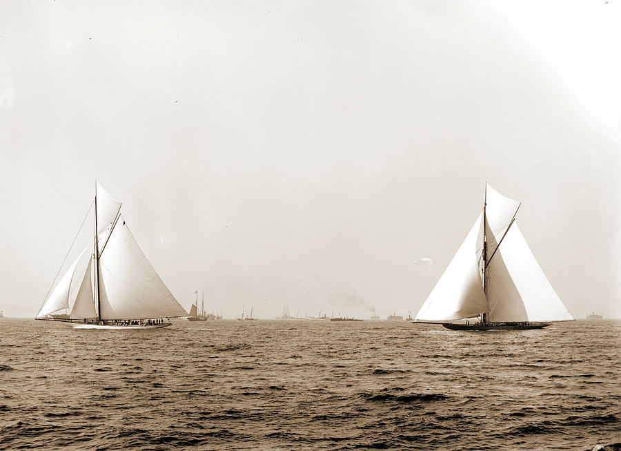 Columbia Drawing - Columbia And Shamrock I, The Start, Columbia Sloop by Litz Collection