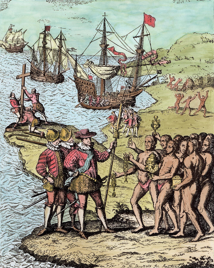 Columbus At Hispaniola, From The Narrative And Critical History Of America, Edited By Justin Photograph by Theodore de Bry