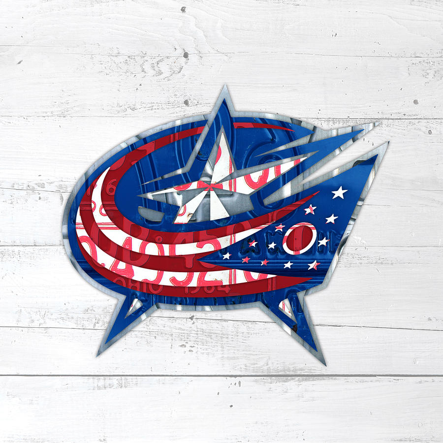Columbus Mixed Media - Columbus Bluejackets Retro Hockey Team Logo Recycled Ohio License Plate Art by Design Turnpike