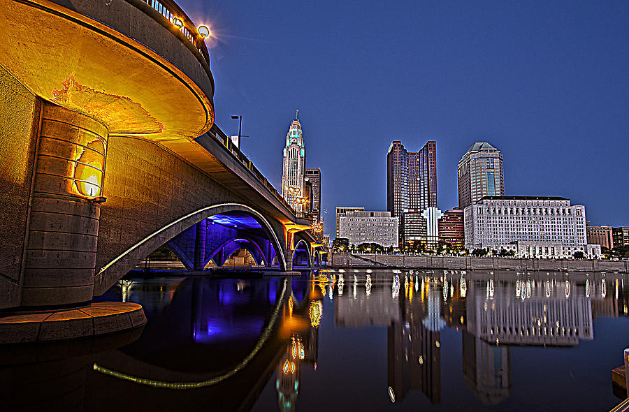 Columbus Ohio Broad Street Bridge - Downtown Lights On River - Hdr ...