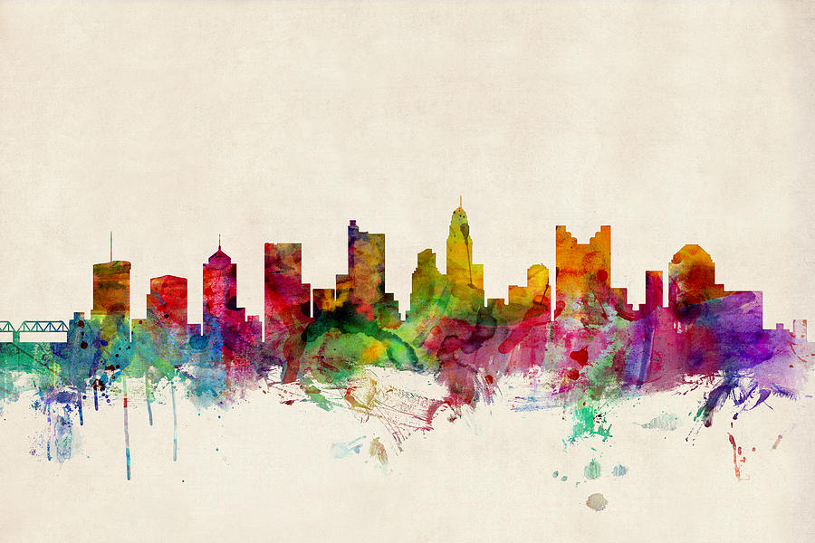 Watercolour Digital Art - Columbus Ohio Skyline by Michael Tompsett