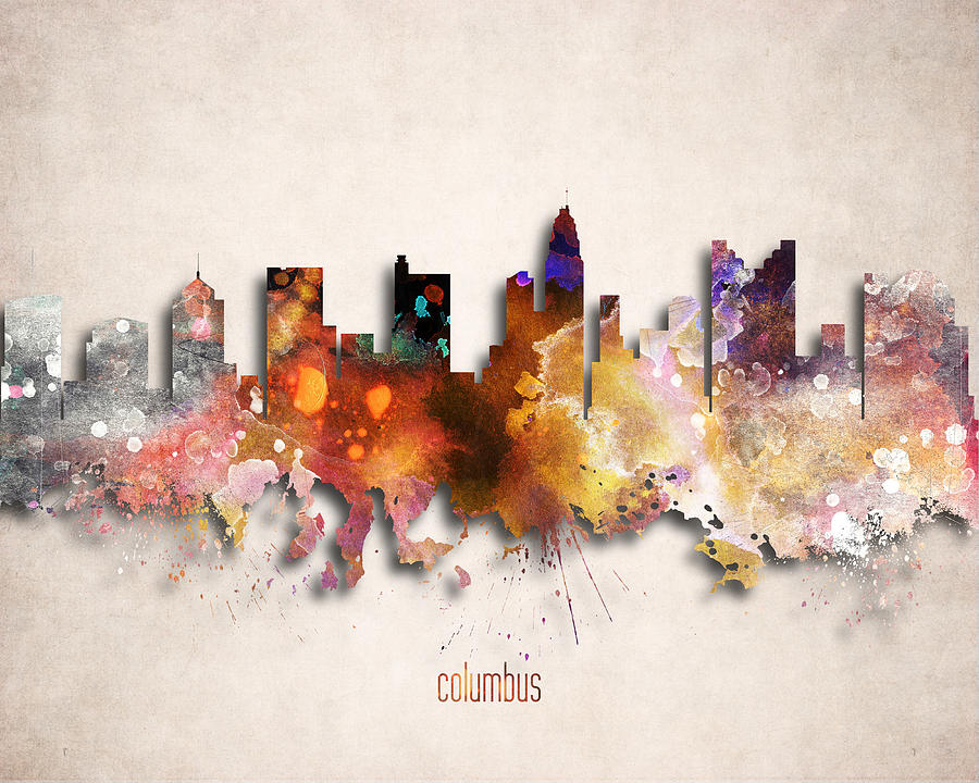 Columbus Digital Art - Columbus Painted City Skyline by World Art Prints And Designs