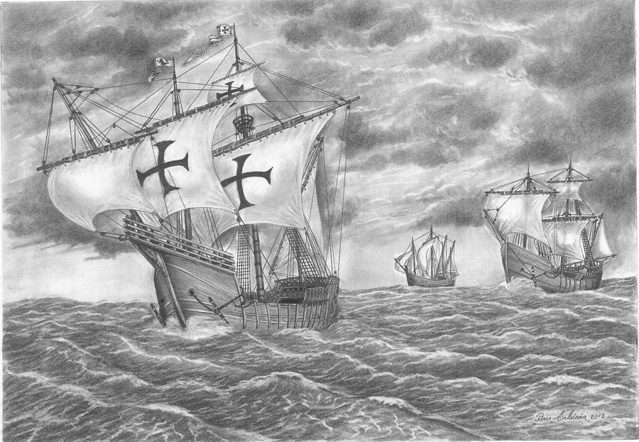 Columbus Ships Drawing by Pierre Salsiccia Fine Art America