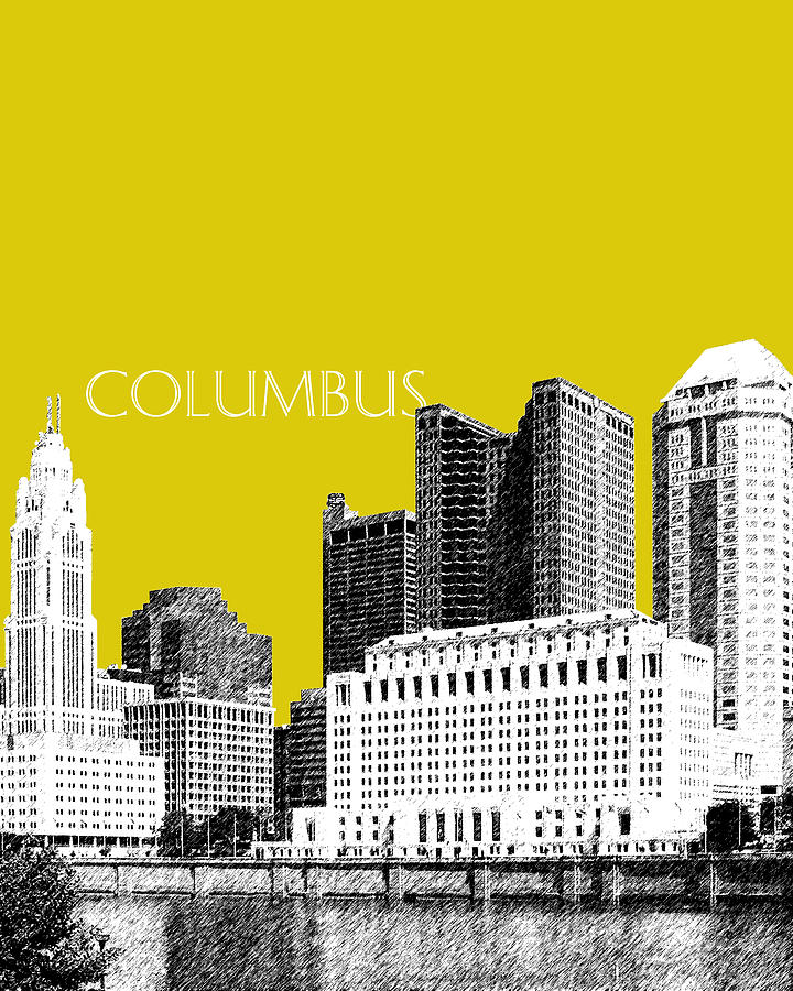 Architecture Digital Art - Columbus Skyline - Mustard by DB Artist