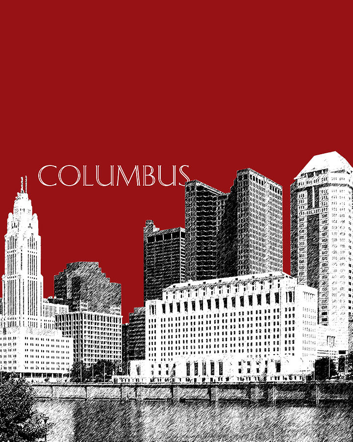 Columbus Skyline - Dark Red Digital Art by DB Artist