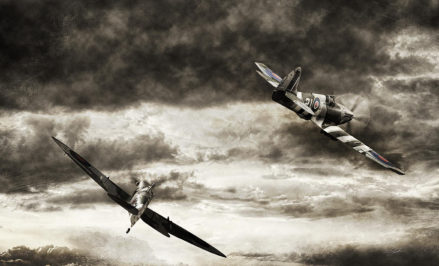Vintage Digital Art - Combat Spitfires by Peter Chilelli