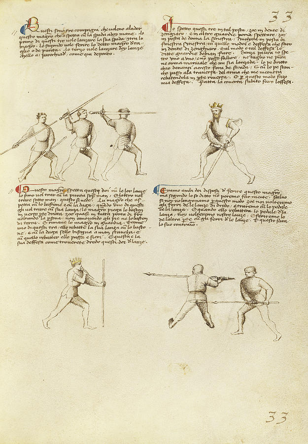 Combat With Sword, Staff, And Lance Fiore Furlan Dei Liberi Drawing by ...