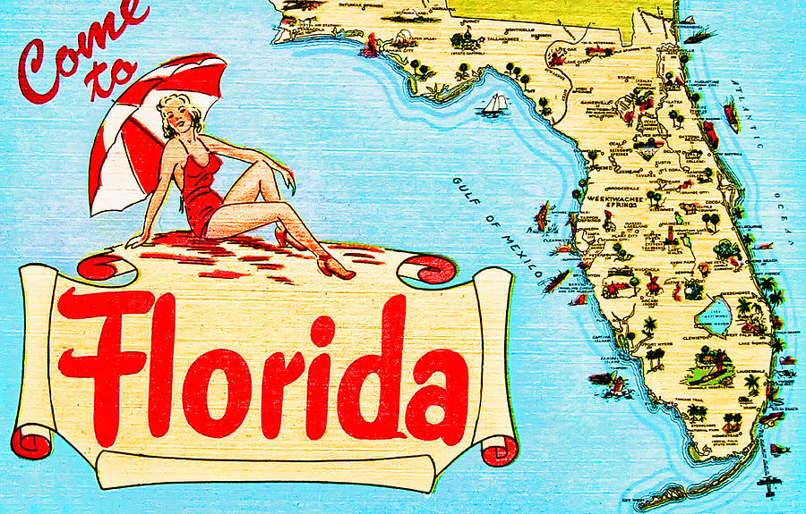 Vintage Digital Art - Come To Florida by Bill Cannon