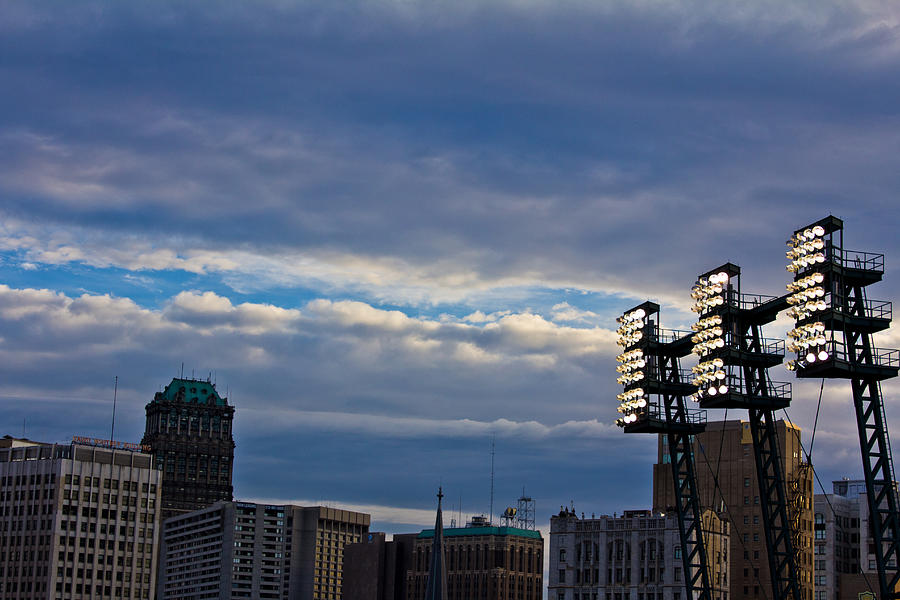 Comerica Lights and Detroit Skyline Photograph by John McGraw