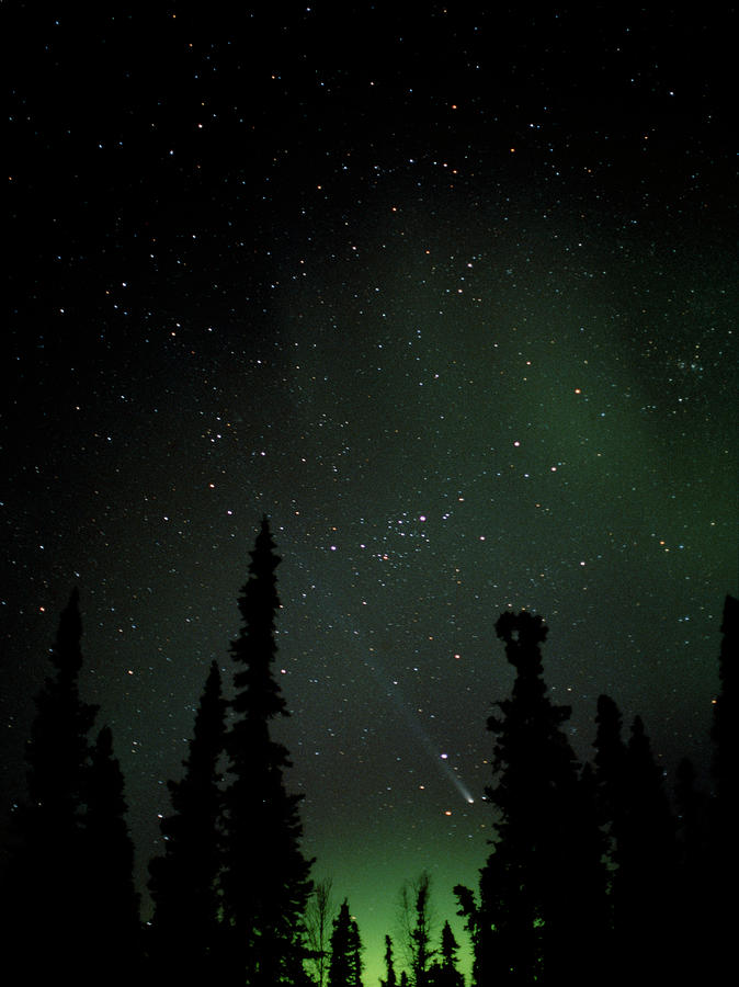 Comet Hyakutake With Aurora Borealis Photograph by Jack Finch/science Photo Library