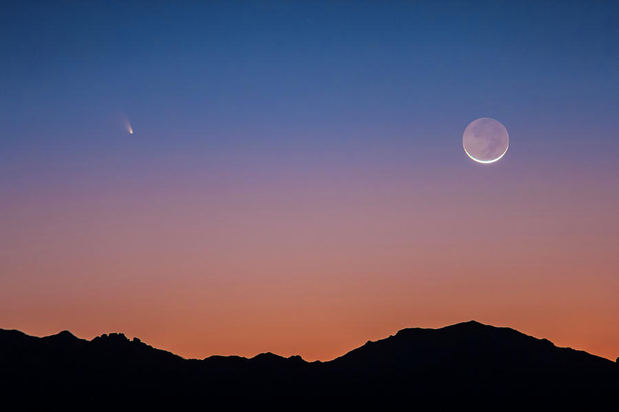 Landscape Photograph - Comet Panstarrs & The Moon by Alan Dyer