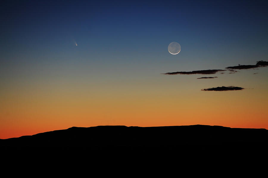 Comet Panstarrs and the setting Crescent Moon Photograph by Alan Vance Ley