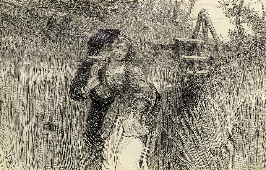 William Bell Scott Drawing - Comin Through the Rye by William Bell Scott
