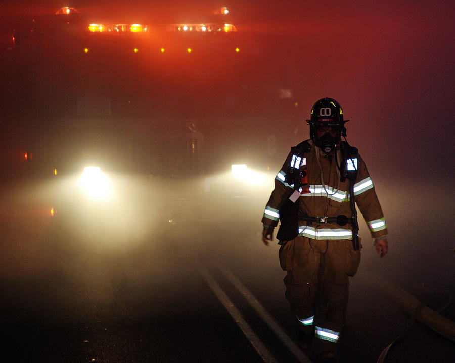 Firefighter Photograph - Coming Out by Leeon Photo Firefighter Photograph - Coming Out by Leeon Photo