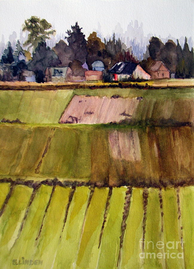 Coming out of the fog Skagit Valley WA Painting by Sandy Linden