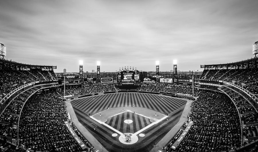 Comiskey Park Night Game - Black and White Photograph by Anthony Doudt
