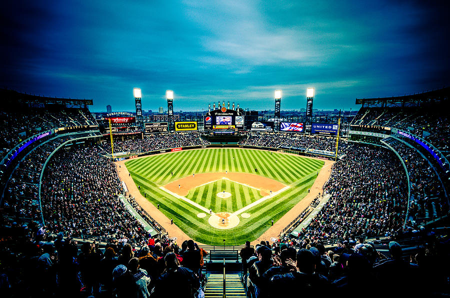 Comiskey Park Night Game - Creative Coloring Photograph by Anthony Doudt