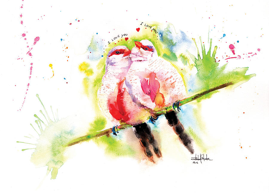 Common Waxbill in love Painting by Isabel Salvador