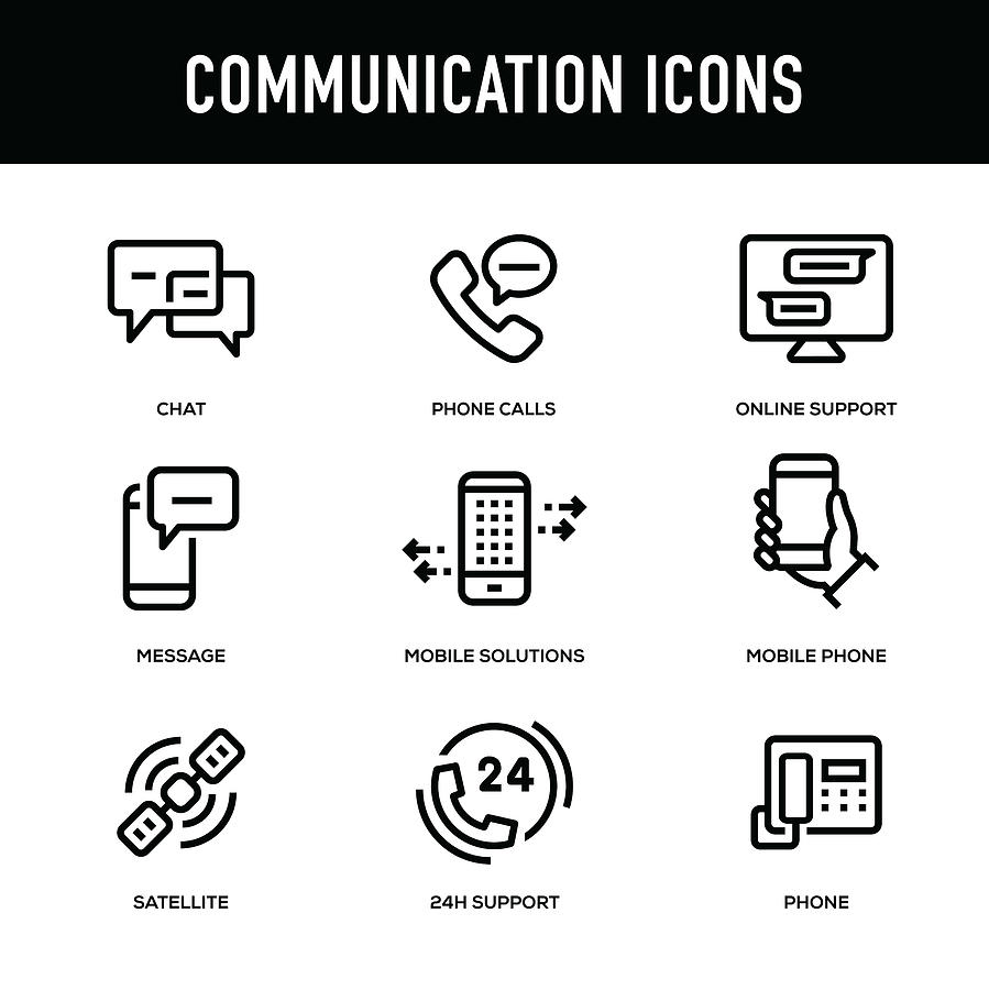 Communication Icon Set - Thick Line Series Drawing by Enis Aksoy