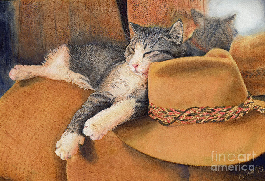 Cat And Hat Painting - Companion by Christelle Grey