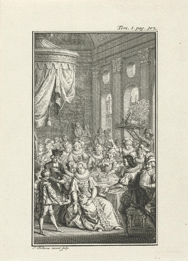 Company At A Banquet, Jacob Folkema Drawing by Jacob Folkema | Fine Art ...