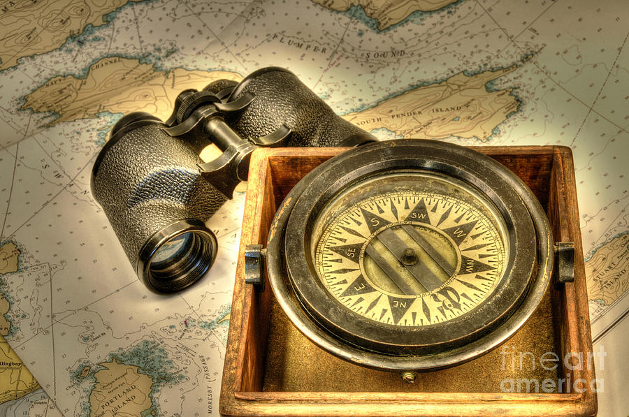 Map Photograph - Compass 1 by Sarah Schroder