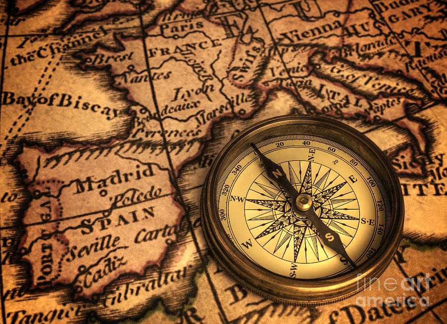 Compass And Ancient Map Of Europe Photograph By Colin And Linda Mckie