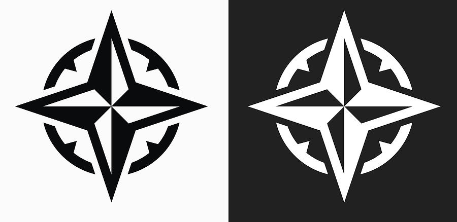 Compass Icon on Black and White Vector Backgrounds Drawing by Bubaone