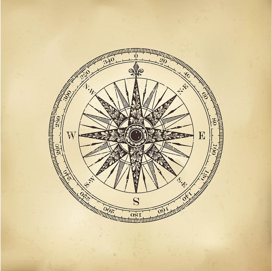 Compass Rose on Old Paper. Drawing by Rambo182