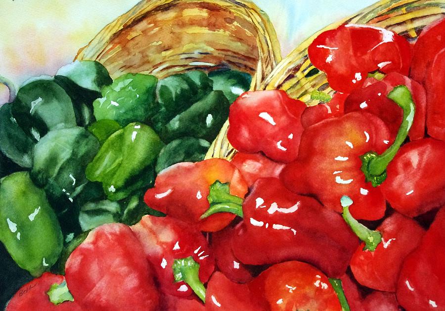 Complementary Peppers Painting by Beth Fontenot