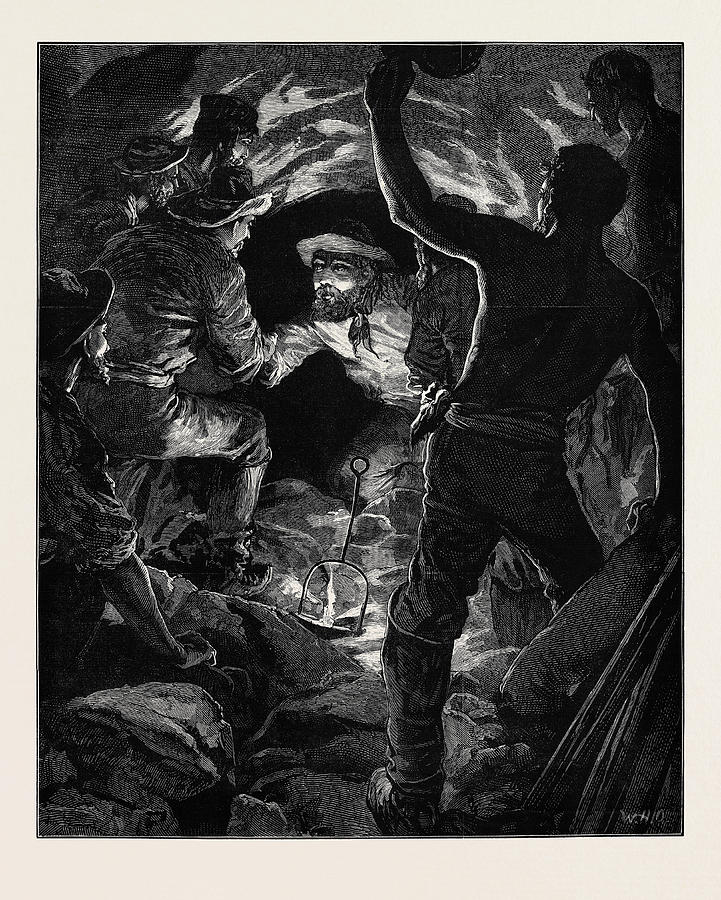 Vintage Drawing - Completion Of The St. Gothard Tunnel Meeting Of Workmen by English School