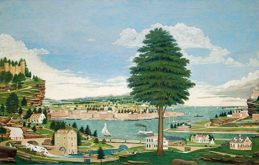 Landscape Painting - Composite Harbor Scene with Castle by Jurgen Frederick Huge