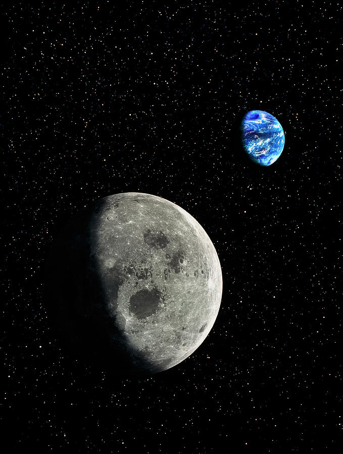 Moon Photograph - Composite Image Showing The Moon With Earth Behind by Science Photo Library