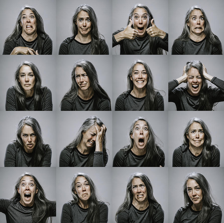 Composite of Mature Woman with Many Emotions and Expressions Photograph by RyanJLane