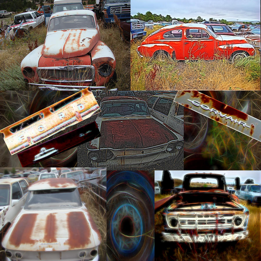 Composition Cars in the Junkyard Digital Art by Cathy Anderson