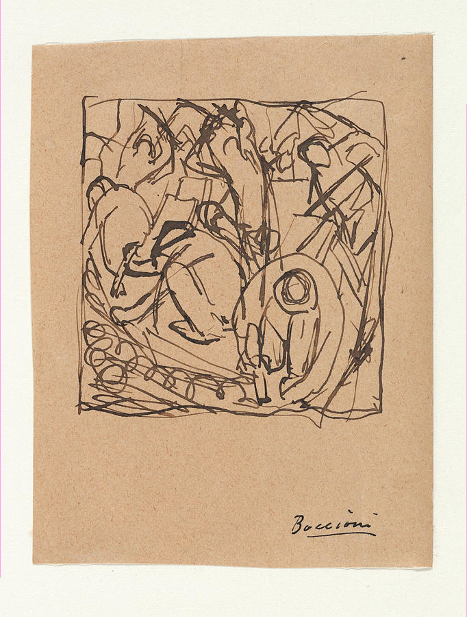 Umberto Boccioni Drawing - Composition Study For The Street Pavers by Umberto Boccioni