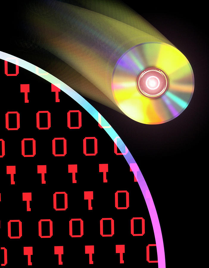 Compact Disc Photograph - Computer Art Of Compact Disks And Binary Digits by Mehau Kulyk/science Photo Library