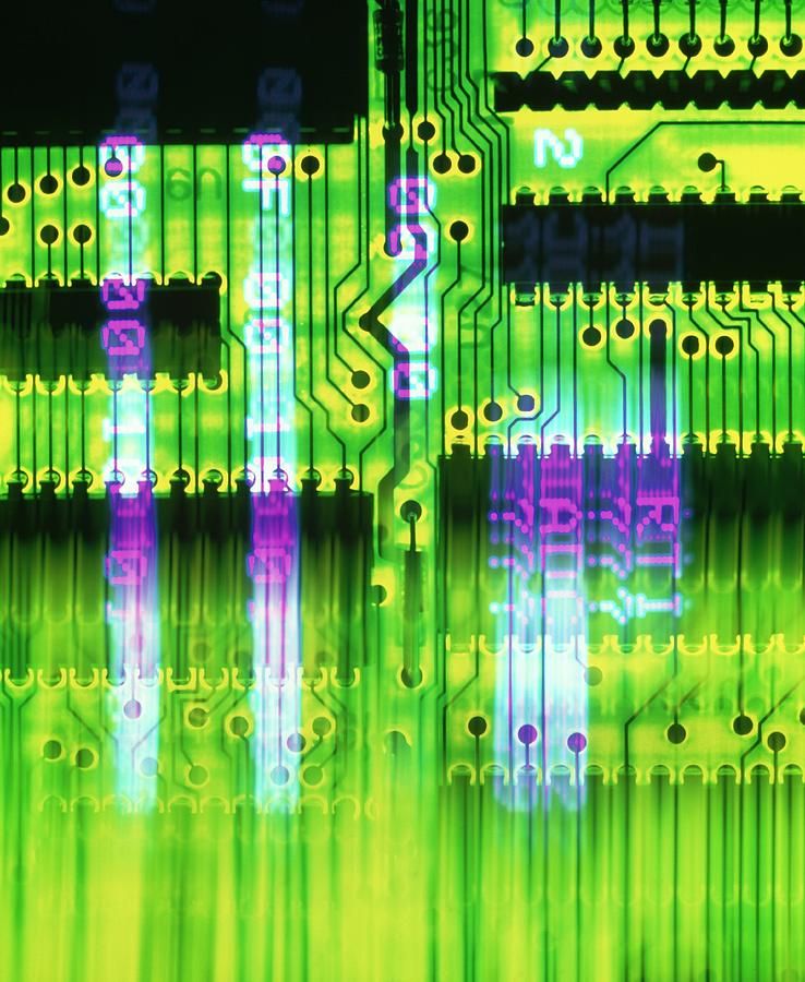 Device Photograph - Computer Artwork Of Circuit Board And Information by Alfred Pasieka/science Photo Library