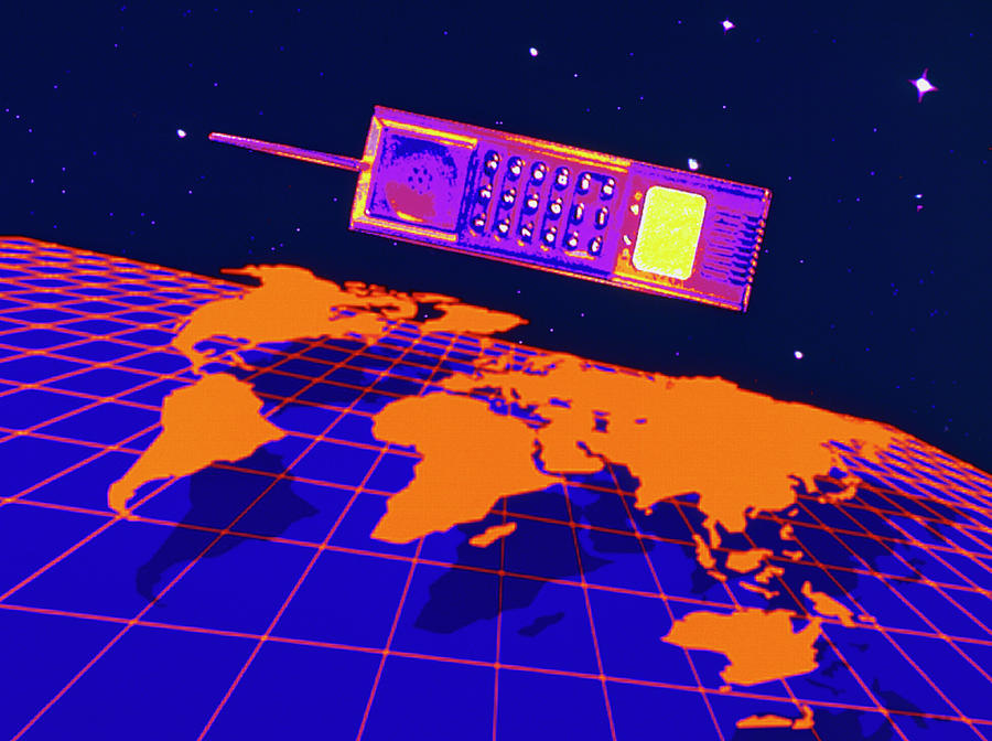 Computer Graphic: Mobile Telephone Over World Map Photograph by Alfred Pasieka/science Photo Library