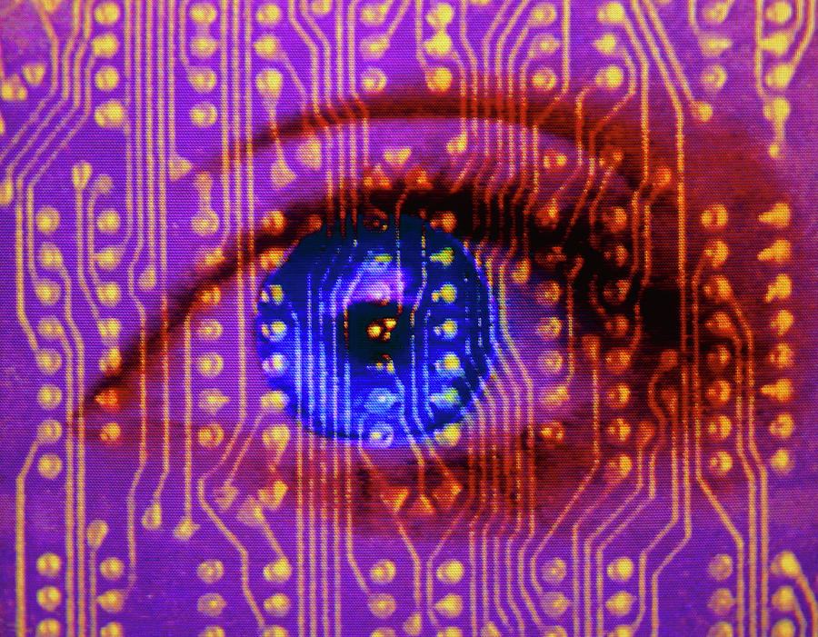 Abstract Photograph - Computer Graphics: Human Eye & Circuit Board by Mehau Kulyk/science Photo Library